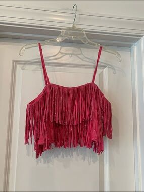 Nylon Apparel Fuchsia Fringe Spaghetti-Strap Crop Camisole M NWOT